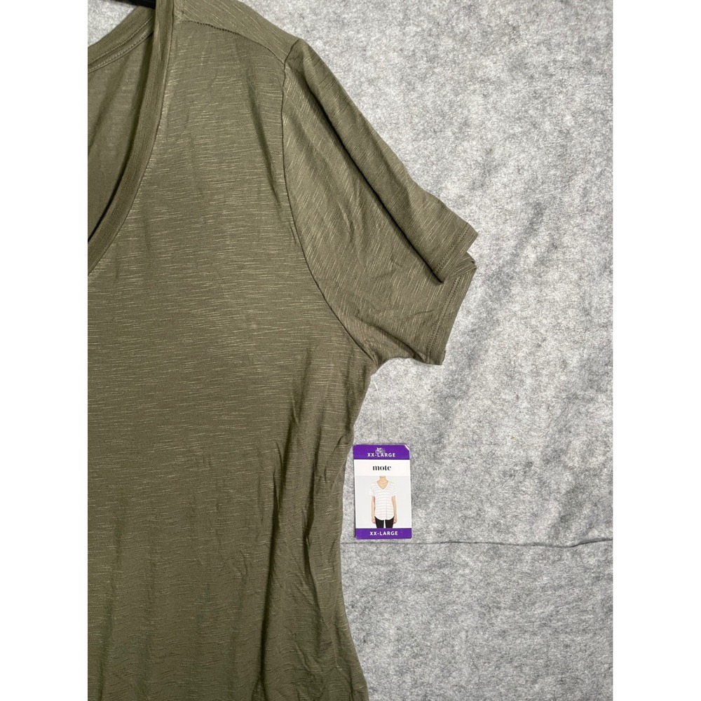 Mote Womens Olive Green Slub Knit V-Neck Pocket T-Shirt Size XXL New - Picture 3 of 8